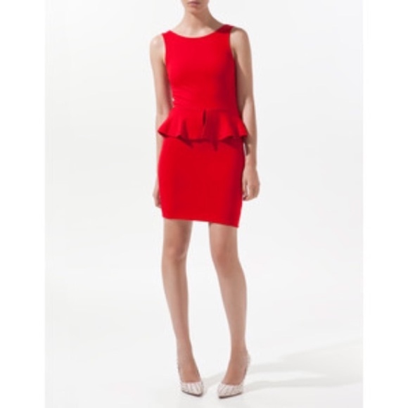 Zara Dresses & Skirts - ZARA Peplum Red Stretch Mini Party Dress Small